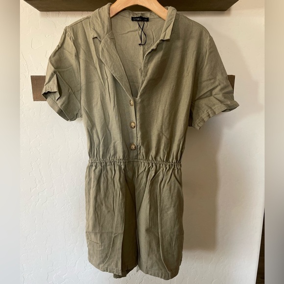 Cotton On| Olive Cargo Linen Romper, Short Sleeve, Size Large••• - Picture 5 of 13